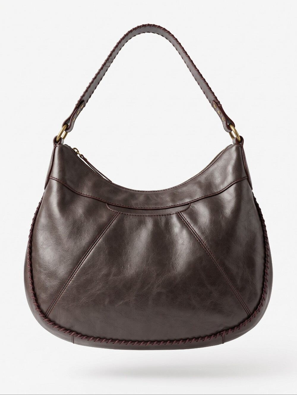 HOBO Dharma Charcoal Gray Leather Braided-Trim Hobo